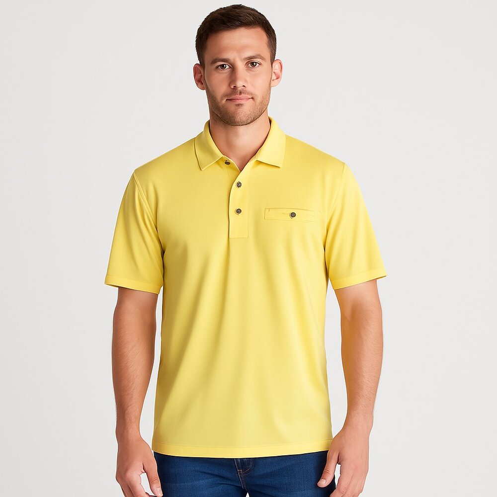 Pebble Beach Golf Polo Shirt Dynamic Design Short Sleeves Yellow Medium